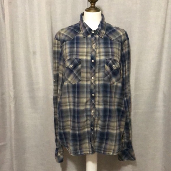 EUC Rare Vintage Brand ButtonUp Shirt-Sz XL-Cotton-Western Vibes-Blue Tones - Picture 2 of 15